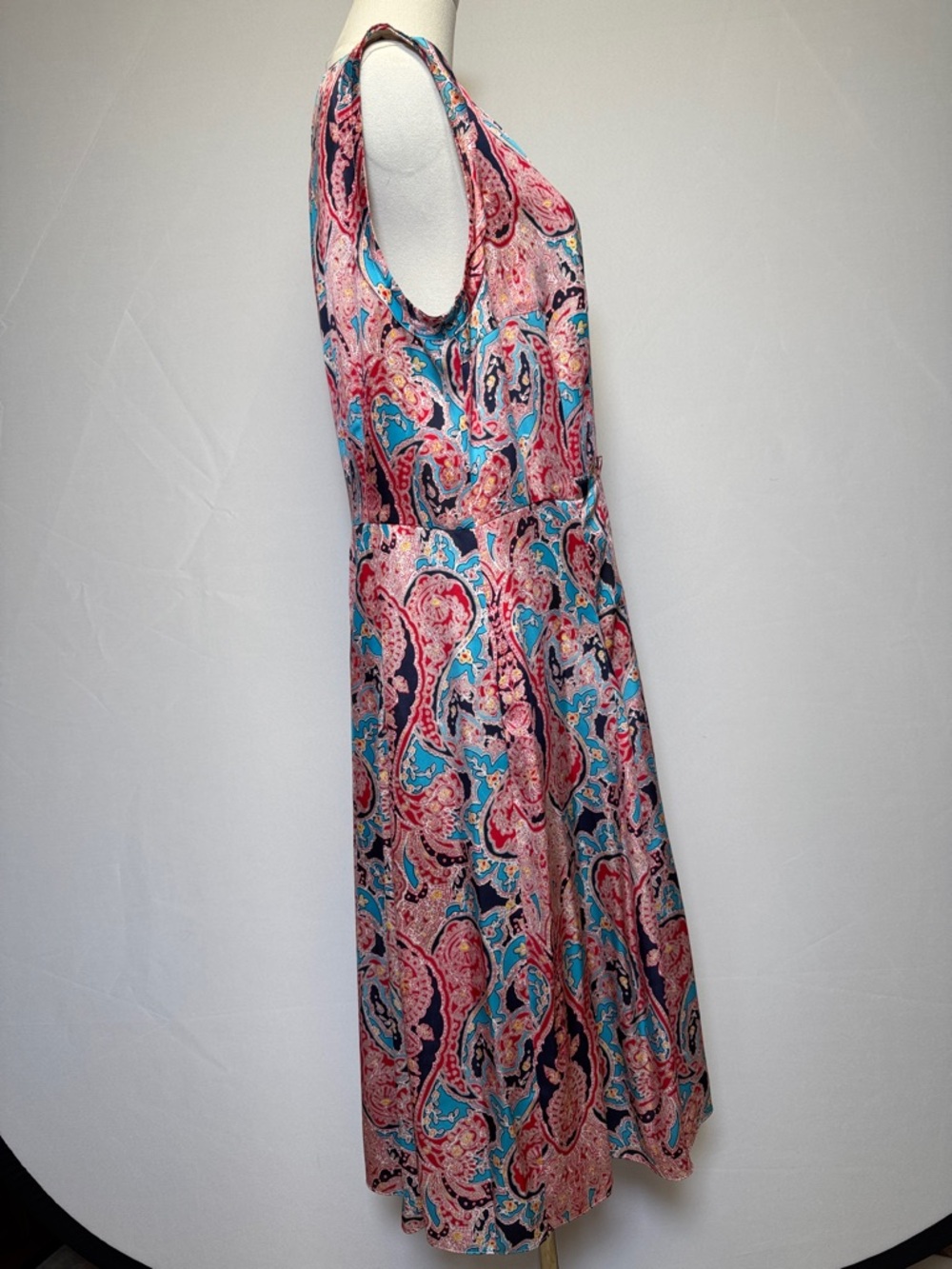 Jones New York Paisley Pleated Sleeveless V-Neck Dress Size 16 - Picture 6 of 13